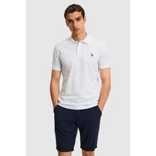 U.S. Polo Assn. Erkek Slim Fit Polo Yaka Beyaz Basic Tişört 50322347-VR013