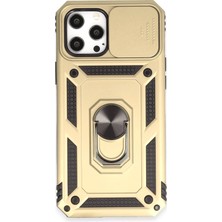 Yazline Global Mey Ithalat®  iPhone 12 Pro Max Kılıf Pars Lens Yüzüklü Silikon - Gold