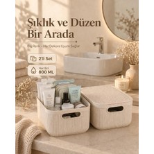 Okyanus Home Linea Smart Box Bej 2,4 Lt 2 Adet Kapaklı Çok Amaçlı Saklama Kutusu
