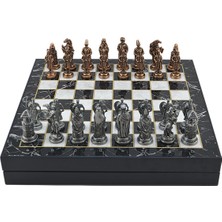 Gift Home Kişiye Özel İsimli Hediyelik Büyük Boy Metal Osmanlı-Bizans Satranç Takımı Antik ve Mermer Desenli Sandıklı Mdf TAHTASI(36X36 Cm.)