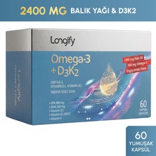 Longify Omega 3 + D3K2, Yüksek EPA & DHA, Vitamin D3, Vitamin K2 (MK7), Vitamin E, Balık Yağı, 60 Yumuşak Kapsül