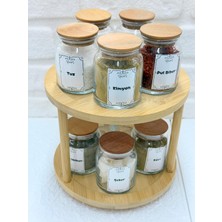 Lingo Home Dönen Bambu Stantlı Vakum Kapaklı Cam Baharatlık Seti 290CC (9*7cm) Kavanoz Saklama Kabı Takımı