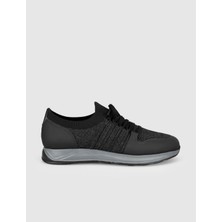 Cabani Siyah Bağcıklı Dokulu Örgü Sneaker