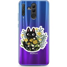 Spoyi Honor 20 Lite Cat Sticker Tasarımlı Süper Şeffaf Telefon Kılıfı