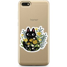 Spoyi Honor 7s Cat Sticker Tasarımlı Süper Şeffaf Telefon Kılıfı