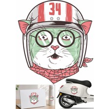 Sticker Usta Kasklı Kedi Vespa Sticker Motosiklet Kask Oto Arabo Sticker 00278