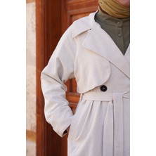 Ande Tesettür Rüzgarlıklı Keten Trençkot - Natural