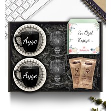 As Gift Kişiye Özel 2'li Siyah Fincan & Kahve Yanı Cam Su Bardağı & Türk Kahvesi Hediye Seti