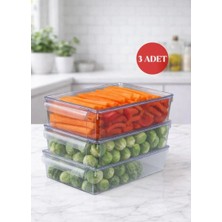 Okyanus Home 3'lü Kapaklı Şeffaf Buzdolabı Organizeri ve Saklama Kabı 3500ML