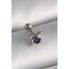 Marmara Avm 316L Çelik Gümüş Renk Mavi Zirkon Taşlı Tragus Piercing