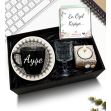 As Gift Kişiye Özel Siyah Fincan & Kahve Yanı Cam Su Bardağı & Dekoratif Mum Hediye Seti