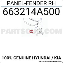 TŞT Hyundai Starex Ön Çamurluk Delikli Sağ 1997 (Oem No:  663214A500)