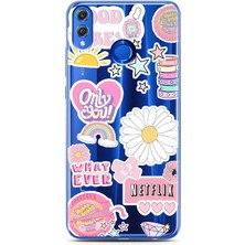 Spoyi Honor 8x Pink Sticker Tasarımlı Süper Şeffaf Telefon Kılıfı