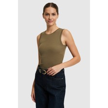 U.S. Polo Assn. Kadın Haki Bisiklet Yaka Basic Tişört 50323534-VR027
