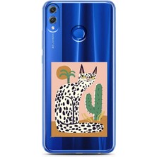 Spoyi Honor 8x Mısır Kedisi Tasarımlı Süper Şeffaf Telefon Kılıfı