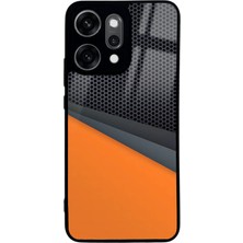 Spoyi Oppo Reno 14 Pro Turuncu Çapraz Tasarımlı Glossy Telefon Kılıfı