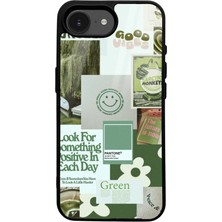 Spoyi iPhone 16E Green Sticker Tasarımlı Glossy Telefon Kılıfı