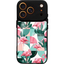 Spoyi iPhone 17 Pro Retro Flamingo Duvar Kağıdı Tasarımlı Glossy Telefon Kılıfı