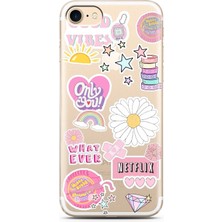 Spoyi Iphone 7 Pink Sticker Tasarımlı Süper Şeffaf Telefon Kılıfı