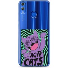 Spoyi Honor 8x Çatlak Kedi Tasarımlı Süper Şeffaf Telefon Kılıfı