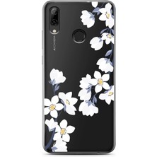 Spoyi Huawei P Smart 2019 Art White Flowers Tasarımlı Süper Şeffaf Telefon Kılıfı