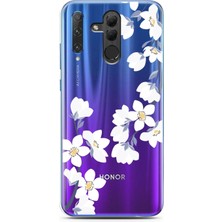 Spoyi Honor 20 Lite Art White Flowers Tasarımlı Süper Şeffaf Telefon Kılıfı