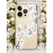 Spoyi iPhone 15 Pro Max Art White Flowers Tasarımlı Şeffaf Telefon Kılıfı