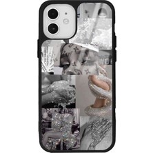 Spoyi iPhone 12 Silver Sticker Tasarımlı Glossy Telefon Kılıfı