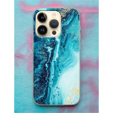Spoyi iPhone 14 Pro Max Mavi Kumsal Tasarımlı Şeffaf Telefon Kılıfı