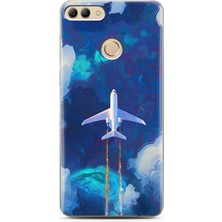 Spoyi Huawei Y9 2018 Gökyüzü ve Uçak Tasarımlı Süper Şeffaf Telefon Kılıfı