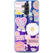 Spoyi Honor 20 Lite Pink Sticker Tasarımlı Süper Şeffaf Telefon Kılıfı