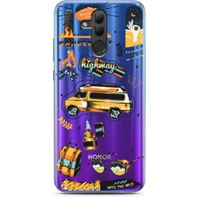 Spoyi Honor 20 Lite Vintage Sticker Tasarımlı Süper Şeffaf Telefon Kılıfı