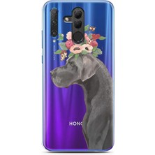 Spoyi Honor 20 Lite Çiçekli Köpek Tasarımlı Süper Şeffaf Telefon Kılıfı
