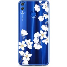 Spoyi Honor 8x Art White Flowers Tasarımlı Süper Şeffaf Telefon Kılıfı