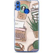 Spoyi Honor 8x Starbucks Tasarımlı Süper Şeffaf Telefon Kılıfı