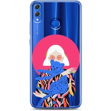 Spoyi Honor 8x Pink And Leon Tasarımlı Süper Şeffaf Telefon Kılıfı