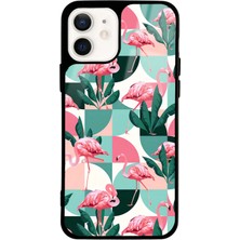 Spoyi iPhone 12 Retro Flamingo Duvar Kağıdı Tasarımlı Glossy Telefon Kılıfı