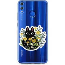 Spoyi Honor 8x Cat Sticker Tasarımlı Süper Şeffaf Telefon Kılıfı