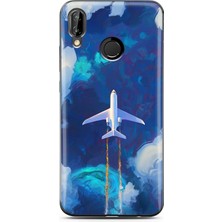 Spoyi Huawei P20 Lite Gökyüzü ve Uçak Tasarımlı Süper Şeffaf Telefon Kılıfı