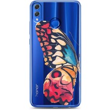 Spoyi Honor 8x Büyük Kelebek Tasarımlı Süper Şeffaf Telefon Kılıfı