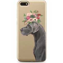 Spoyi Honor 7s Çiçekli Köpek Tasarımlı Süper Şeffaf Telefon Kılıfı