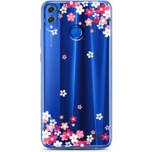 Spoyi Honor 8x Art Sakura Tasarımlı Süper Şeffaf Telefon Kılıfı