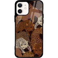 Spoyi iPhone 12 Leoparlar Tasarımlı Glossy Telefon Kılıfı