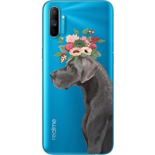 Spoyi Realme C3 Çiçekli Köpek Tasarımlı Süper Şeffaf Telefon Kılıfı