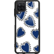 Spoyi Samsung A12 Mavi Kalp Tasarımlı Glossy Telefon Kılıfı