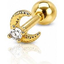 Nur Silver Minik Hilal  Çelik Tragus Küpe NUR-KE03383