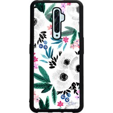 Spoyi Oppo Reno 2z Beyaz Çiçek Tasarımlı Glossy Telefon Kılıfı