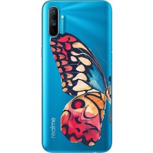 Spoyi Realme C3 Büyük Kelebek Tasarımlı Süper Şeffaf Telefon Kılıfı