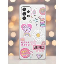Spoyi Samsung A23 Pink Sticker Tasarımlı Şeffaf Telefon Kılıfı