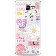 Spoyi Samsung A5 2016 Pink Sticker Tasarımlı Süper Şeffaf Telefon Kılıfı